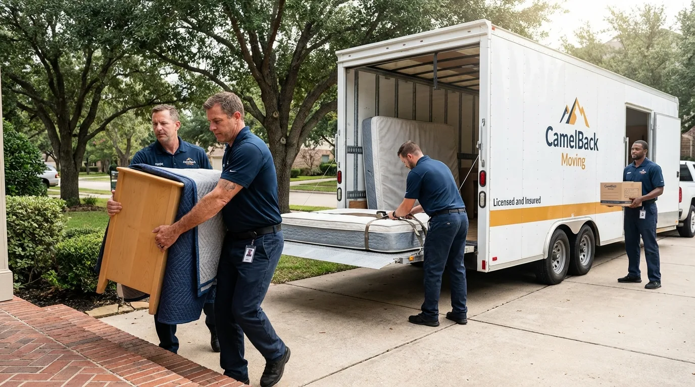 Crew loading residential truck for cross-state move from Hopkins, SC